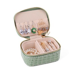 Rolin Roly Crocodile Pattern Mini PU Leather Jewelry Box Chic and Compact Jewelry Storage for Necklace, Earring, Ring to Keep Your Accessories Organized (Green)