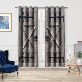 Jekeno Retro Wood Door Blackout Curtains Vintage Rustic Ancient Forged Door Pattern Privacy Drapes Decor Bedroom Apartment Living Room Darkening Grommet Window Treatments 2 Panels Set, 52x84 Inch