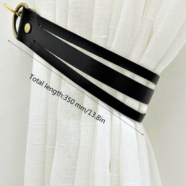 Leather Curtain Tieback, glrovazas Leather Curtain Rod Holder 2Pcs Drapery Belt Window Treatment Tie-Back with Hooks Curtain Buckle for Home Office Living Room Decorative (Black)