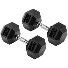 Signature Fitness Premium Rubber Encased Hex Dumbbell, 50LB Pair