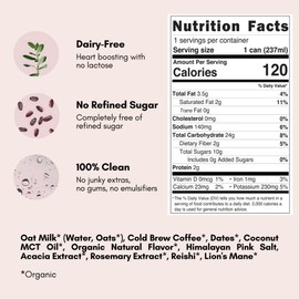 Pop & Bottle, Oat Milk Lattes - Cold Brew with Lions Mane & Reishi, MCT Oil, Single Shot Cold Brew, Mushrooms, Organic, Dairy Free, Gluten Free, Great as Iced Coffee, Lightly Sweetened with Dates - Caramel, 8 Fl Oz (12 Pack)