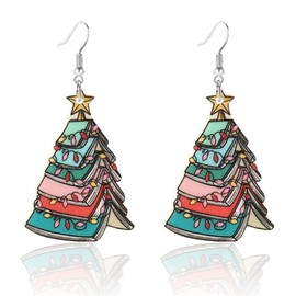 Dreuyet Christmas Tree Earrings for Women Creative Red Green Xmas Tree Drop Dangle Earrings Christmas Party Jewelry Holiday Accessory (book Christmas Tree A)
