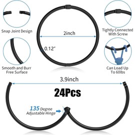 24 Pack Black Shower Curtain Rings Rustproof Metal Shower Hooks for Easy Gliding on Bathroom Shower Rods