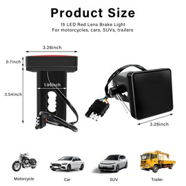 KVAEY 15 LED Brake Light Trailer Hitch Cover, Super Bright Brake Driving Lamp for 2" Towing Hitch Receiver, Universal Brake Tail Light for Towing Truck SUV, Car Accessories