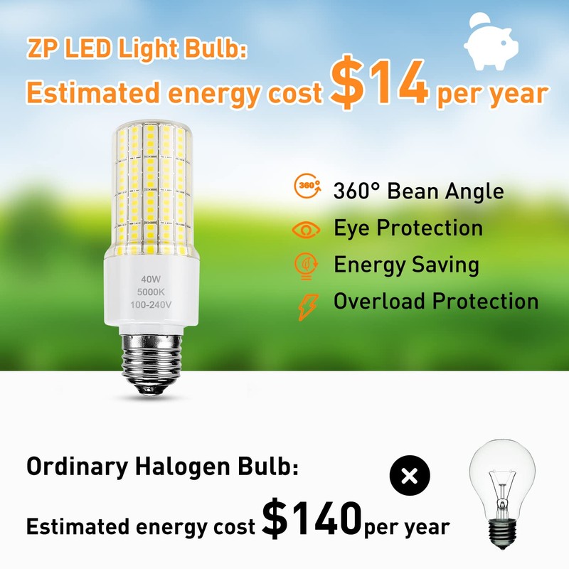 ZP A19 Led Light Bulb 300W Equivalent 40W Bulbs 5000