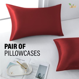 VED Satin Pillow Cases 2 Pack, Silky Pillowcases for hair and skin with Envelope Closure, Standard Size, 50x91 cm (RED)