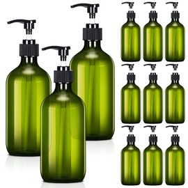 Tessco for you 12 Pack Green Soap Dispenser Empty Plastic Pump Bottles Dispenser Refillable Shampoo Container for Hand Sanitizer Soap Lotion Body Wash Conditioner Bathroom Kitchen Travel(16.9 oz)