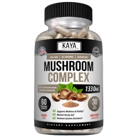 Kaya Naturals Premium Mushroom Complex Potent - Mushroom Complex Capsules 1330mg Per Serving - Aids Mental Clarity Supports Immune System, Wellness & Vitality - 60 Count