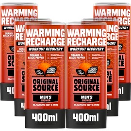 Original Source Men's Workout Recovery Warming Recharge Shower Gel, Vegan Shower Gel, Paraben Free Body Shower, 100% Natural Fragrance, Men's Workout, Men's Body Wash, Multipack of 6 x 400ml