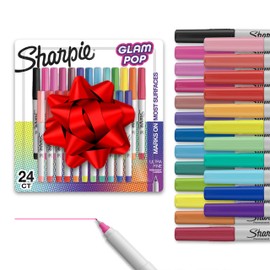 Sharpie Glam Pop Permanent Markers, Ultra Fine Tip Set, Coloring and Drawing, Resilient Ink, Assorted Colors, 24 Count