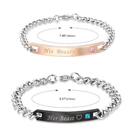 HOWAF Keyring Bracelet Couples Valentines Gifts, I Love You Valentines Key Chains & Her Beast His Beauty Bracelets for Her Him Gifts, for Girlfriend Boyfriend Couples Valentine's Day