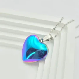 Collar Corazón Cuarzo Rosa Obsidiana Amatista Cadena Acero Tornasol