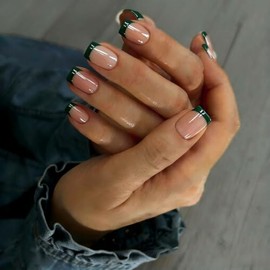 Uñas postizas cortas con punta francesa cuadrada y pegamento, color nude natural, 15 tamaños, kit de 30 uñas postizas de gel suave para mujer, ajuste 