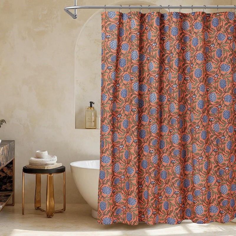MUGINYU Boho Burnt Orange Floral Shower Curtain - 72x72 Inches,Cotton