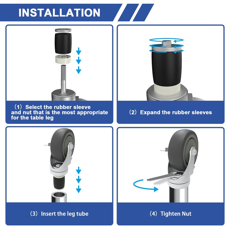 MySit 5 Inches Prep Table Wheels Set of 4, Expanding
