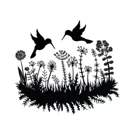 Captive Decals Hummingbird Flower Garden 2 pcs 4" Black Fused Glass Decals