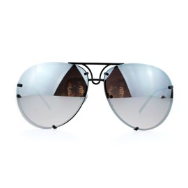 SA106 Rimless Retro Vintage Style Oversize Mirror Lens Pilot Sunglasses Black Mirror