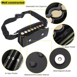 BSTKEY Euro Coin Holder Coin Dispenser, Fanny Pack with Banknote Waiters Purse Coin Sorter, PU Coin Organizer, Black Coin Storage Bag with Belt for Waitress Server Collector Cashier Change