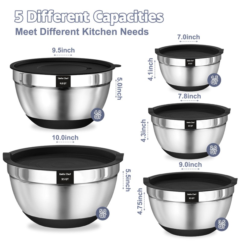 Umite Chef Mixing Bowls with Airtight Lids, 8PCS Stainless Steel