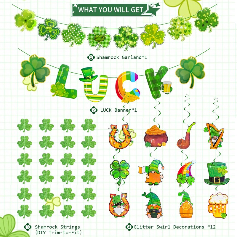 St. Patrick's Day Decorations Kit with Luck Banner, 12 Glitter