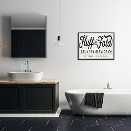 Stupell Industries Farmhouse Fluff and Fold Laundry Advertisement Rustic Pattern, Designed by Lettered and Lined Black Framed Wall Art, 24 x 30, Off- White