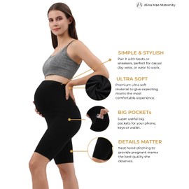 Maternity Yoga Shorts with Pockets Over The Belly Bump Great for Running Summer Workouts Active Life Pregnancy (Black, Large)