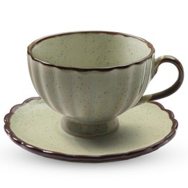 XRBEOU Ceramic Latte Cup and Saucer, 6 OZ Cappuccino Cups Mugs, Vintage Coffee Art Cup For Tea, Espresso, Microwave and Dishwasher Safe, Porcelain Wide Fancy Barista Cup for Kitchen or Cafe (Cyan)