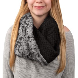 Pavilion Gift Company Charcoal Gray-Weave Knit & Faux Fur Infinity Scarf, One Size