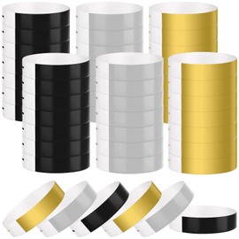 BOUBONI 300 Pcs Paper Wristbands for Events Water Resistant Paper Wristbands Sticky Rolls Bracelet for Events Clubs Music Festival Concert(Silver,Gold,Black)