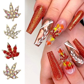 Maple Leaf Nail Charms Shiny Crystal Alloy Maple Leaves Nail Charms Rhinestones for Acrylic Nails Designs Maple Nail Gems Fall Nail Art Supplies for Women Autumn Thanksgiving DIY Manicure Accessories