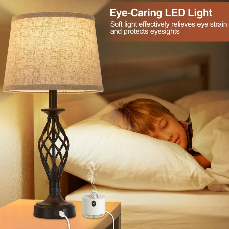 Table Lamp for Bedroom Set of 2 with USB C+A