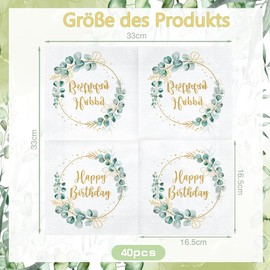 Sprinlot Pack of 40 Napkins Birthday Eucalyptus, Napkins Sage Green, Happy Birthday Napkins, Napkins Eucalyptus Green, Birthday Decoration Table Napkins Table Decoration Birthday Woman Man