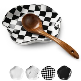 ABRUTY Spoon Rest for Stove Top, Ceramic Spoon Holder for Counter, Modern Farmhouse Decor Accessories for Spatula,Spoons (B-Square, Flower-Shape)