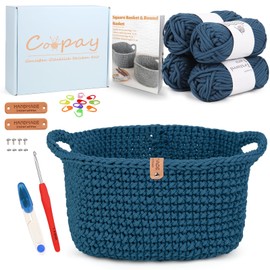 Coopay Crochet Set for Beginners, Square Baskets Crochet Set with Crochet Pattern, DIY Crochet Set for Baskets, Crochet Learning with Crochet Hook, 4.5 mm, Thick Crochet Yarn, Beginner Crochet Set for