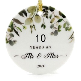 OWTTWO 10th Anniversary Wedding Gift - 10th Anniversary Ornament with Never Fade Embossed Lettering and Patterns for Couples,Parents,Husband,Wife