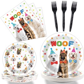 Dog Party Supplies Tableware Set for 24 Guests Dog Birthday Party Paper Plates Napkins Decorations for Kids Boys Girls Baby Shower
