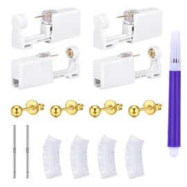 LAURITAMI 4pcs Ear Piercing Gun,Painless Safety Ear Piercing Kit, Asepsis Gold Earring Ear Stud Gun Kit Tool with Ear Studs for Women Men