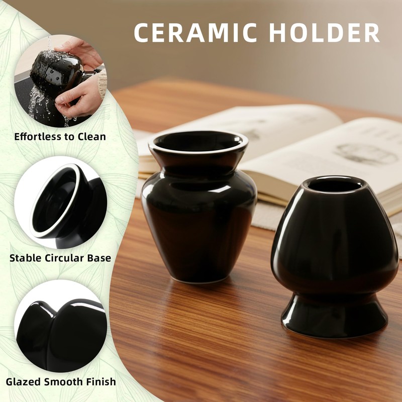 ECOLEMON Large Opening Matcha Whisk Holder for Shin Chasen, Black