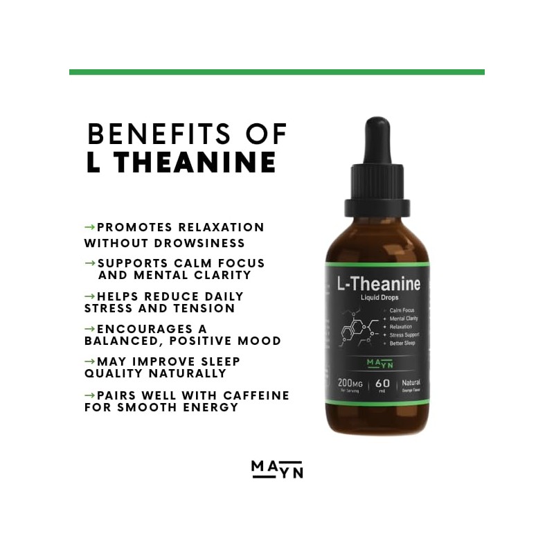 MAYN L-Theanine Liquid Drops – Natural Relaxation, Stress Relief &