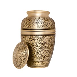 Golden Funeral Urn by Liliane Memorials - Cremation Urn for Human Ashes - Hand Made in Brass - Suitable for Cemetery Burial or Niche - Large Size fits Remains of Adults up to 200 lbs - Branches Model