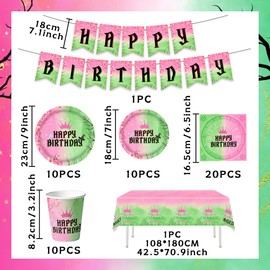 ADIOS TO MY 20S Pink and Green Party Decorations Pink Goes Good with Green Birthday Banner Plates Napkins Cups Tablecloth for Witch Birthday Party Supplies