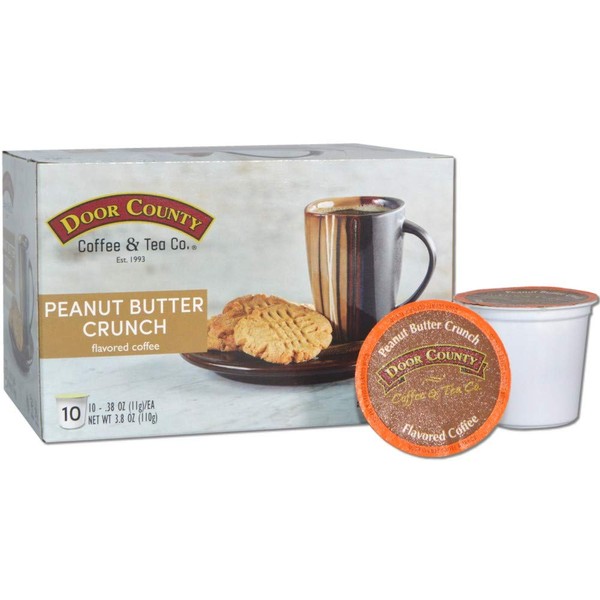 Door County Coffee, Single Serve Cups for Keurig Brewers, Peanut Butter Flavored Coffee, Medium Roast, Ground Coffee, 10 Count