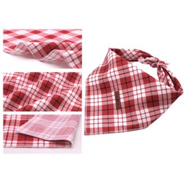 Lionet Paws Christmas Dog Bandana Washable Cotton Handkerchief Scarf Triangle Bandana for Small Medium Large Dogs Red Grid