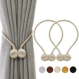 TopHomer Magnetic Curtain Tiebacks Curtain Clips Rope Back Curtain Holder Buckles Curtain Binder Curtain Holder for Home Decoration Pack of 2 Beige