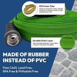 Heavy Duty Garden Hose(50FT)+Spray Nozzle, Flexible, Lightweight, Durable, Anti-Kink Fabric Jacket Flat Garden Hose, Non-Toxic No Lead No PVC, High-Pressure, Solid Metal Connector