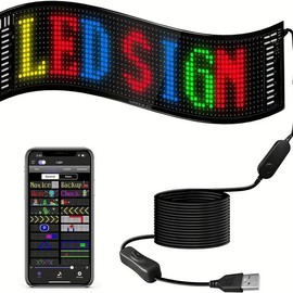LED RGB Matrix Pixel Screen, 1 Count Scrolling Bright Advertising LED Sign, Flexible USB Powered 5V Bluetooth-compatible LED Light Car Sign with APP Control, Decorative LED Lamp - Color: Black, Specification: 16x96LEDs    12x68CM