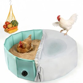 Dmnnlp Chicken Dust Bath Tub, 32.3" D * 8" H Foldable Bathing Pool with Waterproof Cover & Feeder Net, Dust Bath for Chickens & Duck Tub, Dog Pool, Multi-Pet Coop Accessory (Green)