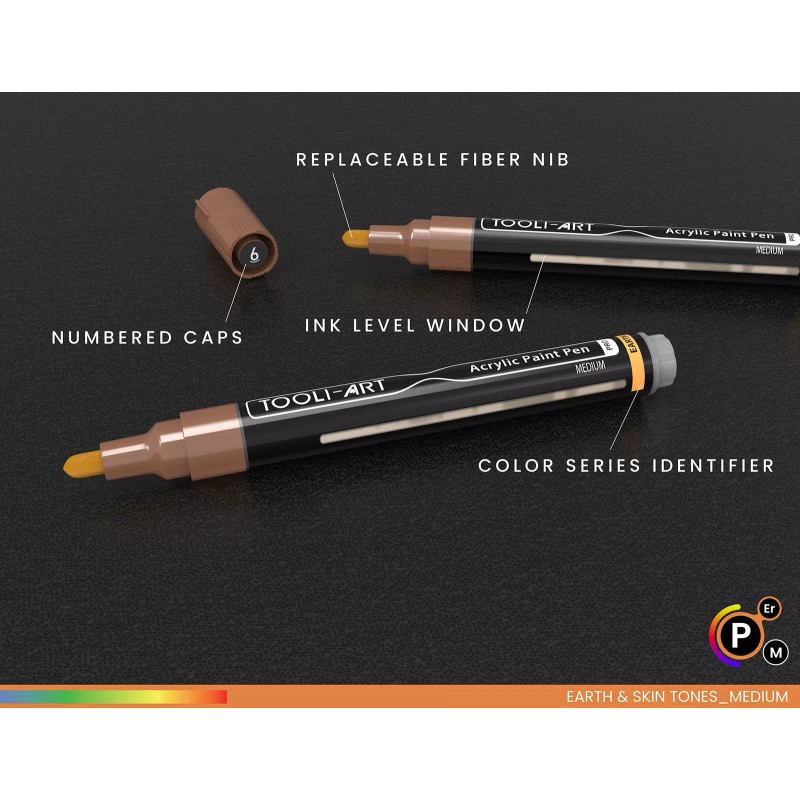 TOOLI-ART 36 Acrylic Paint Pens Skin and Earth Tones (3mm