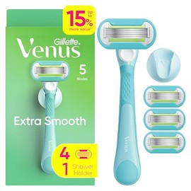 Gillette Venus Maquinilla de afeitar extra suave para mujer, incluye 1 mango de afeitar reutilizable + 4 repuestos, 5 cuchillas, mango ergonómico de g