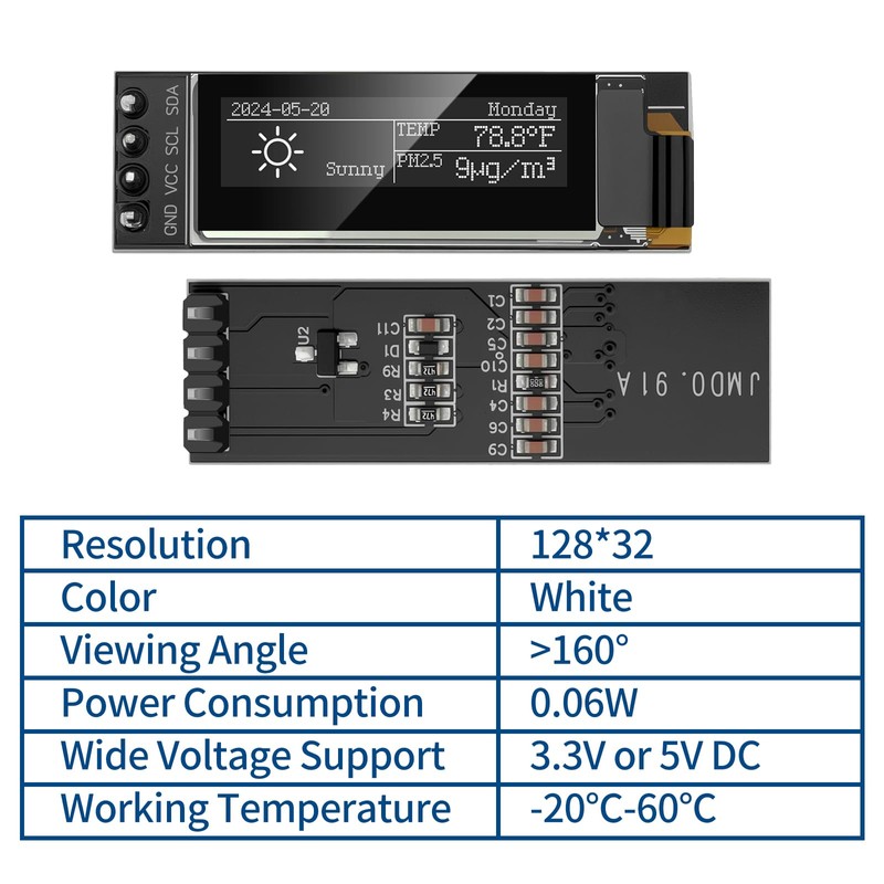 YELUFT 2 Pieces Pre-Soldered 0.91 Inch I2C OLED Display Module